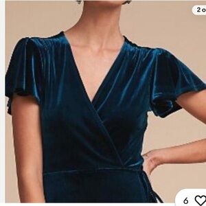 BHLDN,Teal crushed velvet wrap dresss ,size M